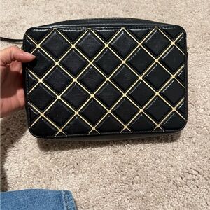 Michael Kors Crossbody Bag, Black & Gold Square Check, Jet Set Travel